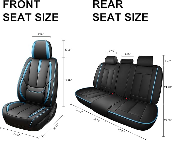 Fit for 98% of Mercedes Benz Car Seat Covers, Premium Nappa Leather Seat Cover, Fully Wrapped Protect Modern Style Seat Cover (5-Seat Standard, Black & Blue)