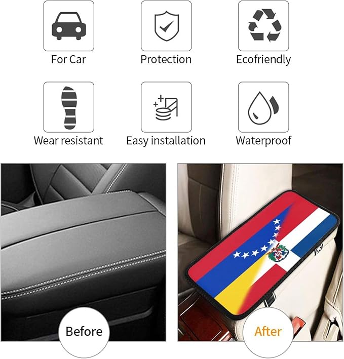 Venezuela Venezuelan Dominican Republic Flag Auto Center Console Armrest Cover Car Handrail Box Cushion Pad Mat Universal Fit Most Vehicle Sedan Truck SUV Soft Comfort Decor Accessories