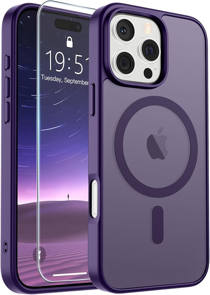 SUPFINE Magnetic for iPhone 16 Pro Case (Compatible with MagSafe) (Military Grade Drop Protection) Slim Translucent Matte Shockproof with Anti-Fingerprint Phone Case,Dark Purple