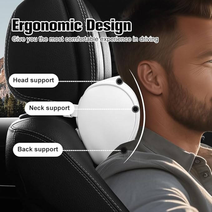 HOPON 2 Pack 2025 Upgrade Headrest Pillow for Tesla Model 3 Model Y with Adjustable Strap,Fits All Vehicles,Car Neck Pillow with Leather,for Head,Neck,Shoulders,Multipurpose,Car Accessories(White)