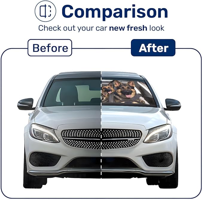 GENANY German Shepherd Dog Family Funny Windshield Sun Shade for Car SUV Truck (59x29 Inches), Shades for Front Windows, Sunshade for Car, Protector Blocks UV, Spring Auto Decor