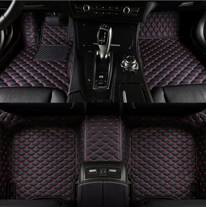 Custom Personalized Floor Mats for Cars，Luxury Full Coverage All Weather Car Floor Mats，Anti-Slip Leather Car Mat Set ，Custom Floor Mats for 99% of Cars, Trucks & SUVs (Black 8 Red)