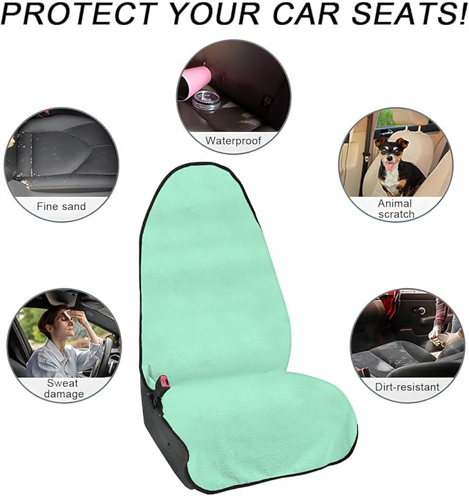 Car Towel Seat Cover, Waterproof Sweating Non-Slip Premium Soft Towel Carseat Protector, Universal Machine Washable Car Truck SUV Front Seat Cover for Gym Workout Beach Hiking (Mint Green)