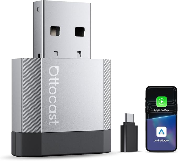 OTTOCAST Mini Nova, 2 in 1 New Gen Wireless Carplay & Android Auto Adapter, Plug & Play, Auto Reconnect USB Dongle, Compatible with OEM Wired Carplay/Android Auto Cars
