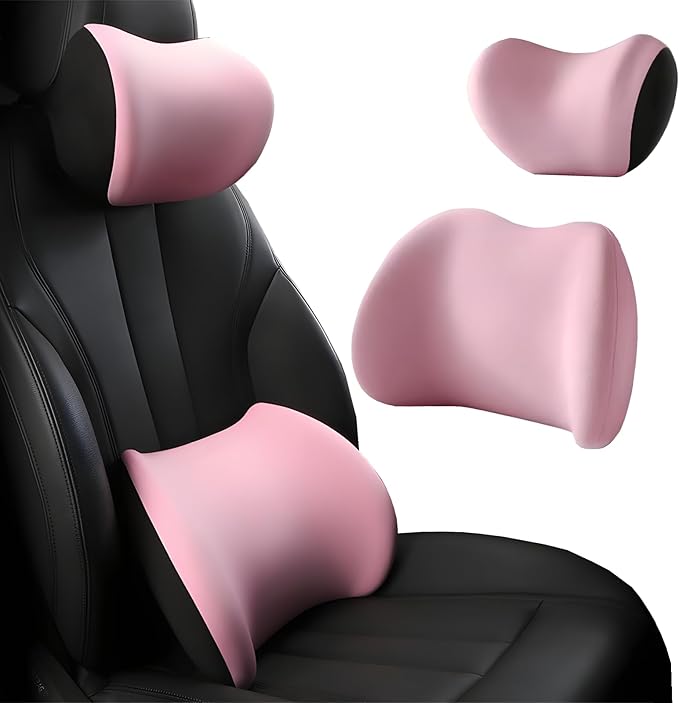 Car Headrest & Lumbar Support Cushion, Car Headrest and Lumbar Support, Ergonomic Car Seat Headrest & Lumbar Cushion, Car Head Rest and Lumbar Pillow Set for Neck Back Pain Relief (P)