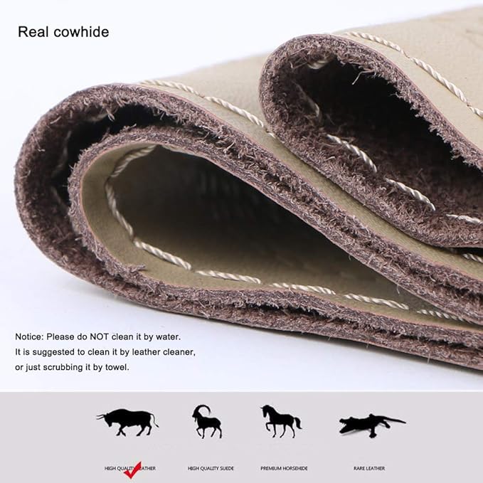 Elegant Beige Genuine Leather Car Steering Wheel Cover Men Business Style 15 Inch Fit Toyota Ford GM Accord Etc Most Cars