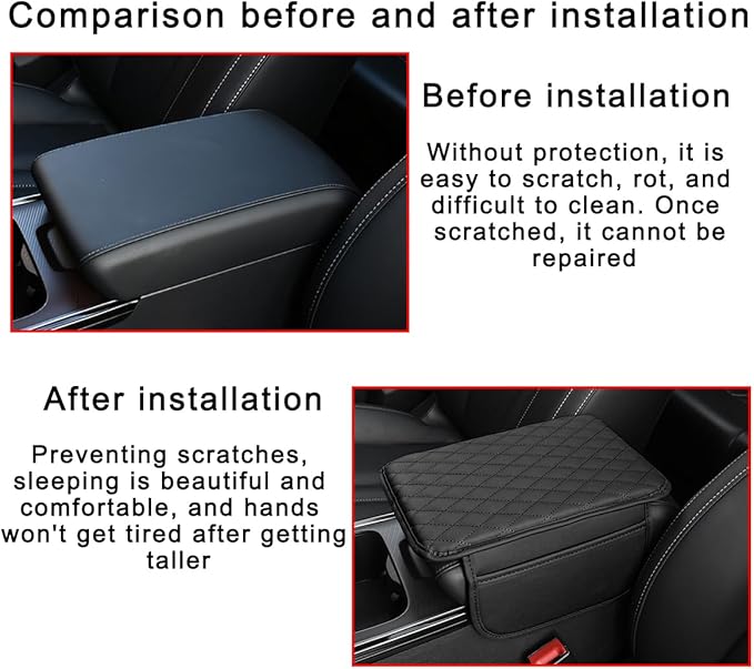 Mandark Car Center Console Cover, Microfiber Leather Vehicle Armrest Protector Cushion with 2 Storage Bags, Auto Interior Arm Rest Seat Box Pad Accessories, Universal for SUV, Sedan, Truck (Black)