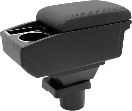 Car Armrest Box for Toyota Yaris Vitz 2006-2011 Auto Accessories Center Console Leather Arm Rest Double-Layer Storage Space with Cup Holder (Black Thread)
