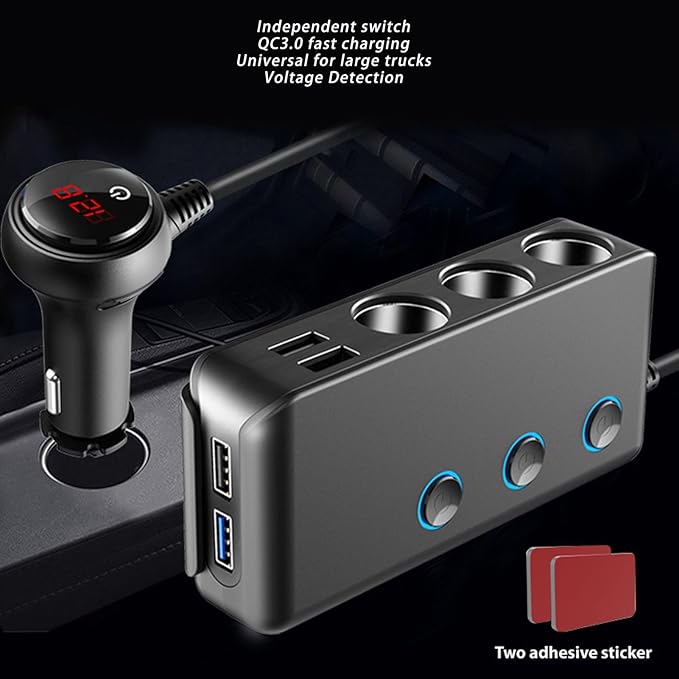 Cigarette Lighter Adapter 3 Socket 3 USB QC3 0 Multifunction Car Cigarette Lighter Splitter Power Adapter Outlet DC 12 24V Protection and Undervoltage ANTI Overload
