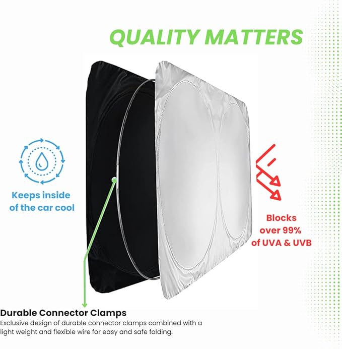 Kinder Fluff Windshield Sunshade for Tesla 3 & Y | Patented Car Sun Protection - Certified 99% UVR Block - Cool Car Interior | Foldable Sun Visor Cover | Automotive Accessories for Summer