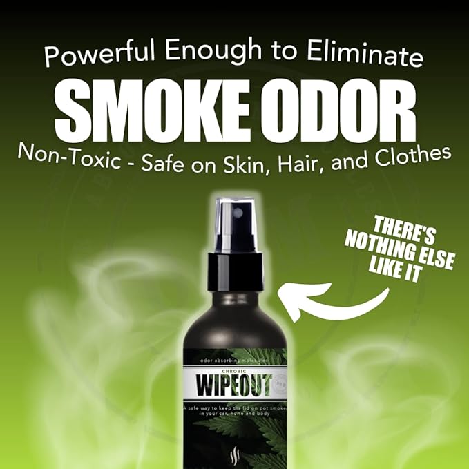 Chronic Wipeout Smoke Odor Eliminator Spray For Strong Odor - Highly Effective for Deodorizing Homes, Clothes, Cars, Office, Hands, & Hair from Smoke Smells - 1 16 oz Bottle Bamboo Teak Fragrance