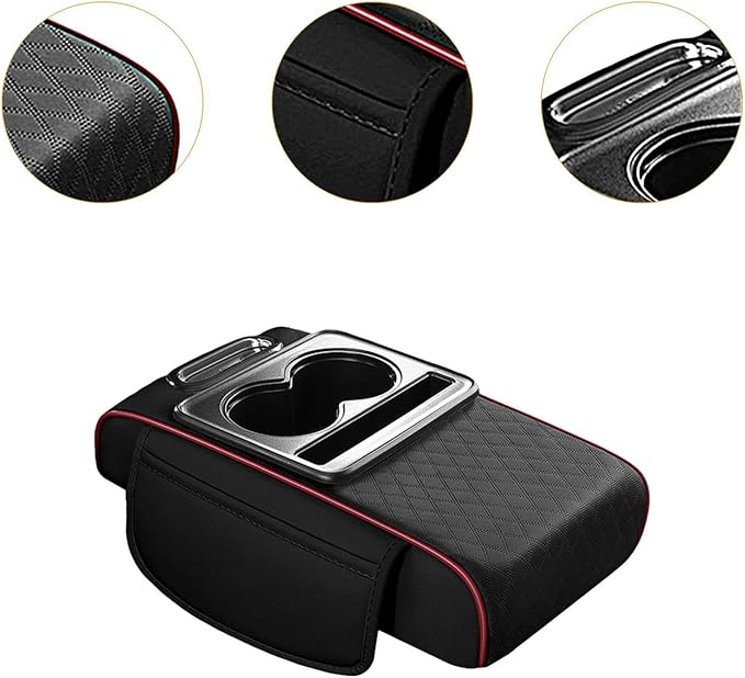 Car Center Console Pad Armrest Cushion Pad Anti Slip Car Decoration with Cup Holder Tissue Box Slot for Car SUV, Style H