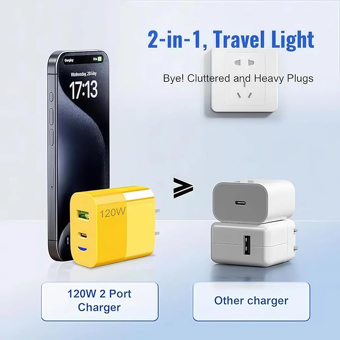 2026 New 120w Type C/USB A Dual Ports Adapter, C Chargers Fast Charging 10 Foot, Fast Phone Charger, Mechanical Style Multi-Function Cable, for Gaming Office Travel (3pcs)