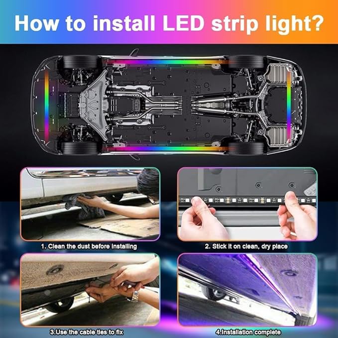 Underglow LED Lights for Cars, 4PCS Waterproof Car Underglow Kit with App & Remote Control, 16 Million DIY Colors Exterior Ambient Lighting Car with Music Mode, DC 12V - 47Inch x2 & 35Inch x2