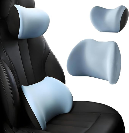 Car Headrest & Lumbar Support Cushion, Car Headrest and Lumbar Support, Ergonomic Car Seat Headrest & Lumbar Cushion, Car Head Rest and Lumbar Pillow Set for Neck Back Pain Relief (Blue)