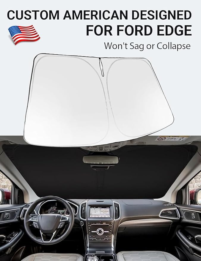 Proadsy 2026 Upgrade Windshield Sun Shade Custom Fit 2015-2024 Ford Edge Foldable Front Sunshade Protector Sun Visor Blocks UV Rays Keep Car Cooler