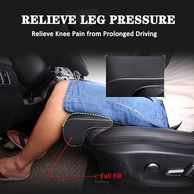 Leather Car Seat Extender Cushion,Car Leg Extender Leg Support Pillow Universal Car Seat Leg Pad,Comfortable Leg Rest Extended Cushion Mat for Car Bus Train Home Office (Black)