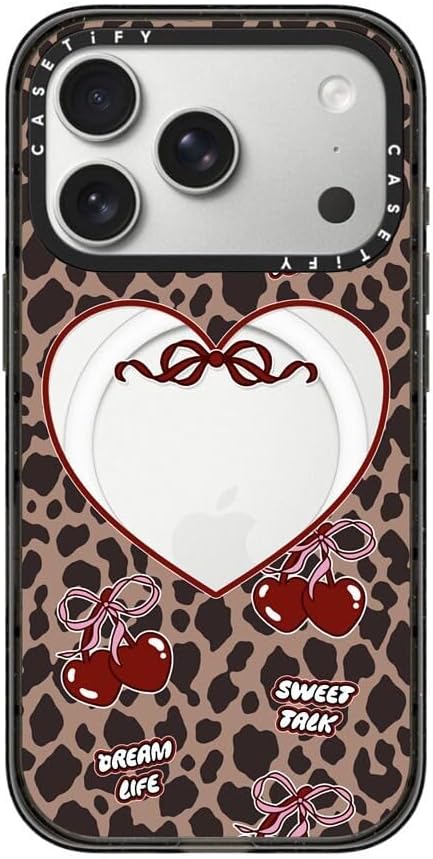 CASETiFY Impact iPhone 17 Pro Case [Slim/Compatible with Magsafe / 8.2 ft. 4X Military Grade Drop Protection] - Leopard Cherries - Clear Black