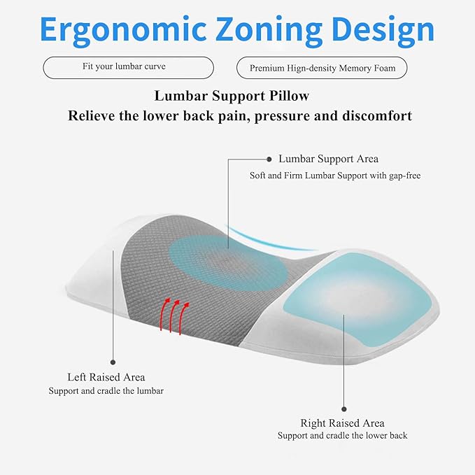 Lumbar Support Pillow for Sleeping,Premium Memory Foam Lower Back Pain Relief Bed Rest Support Pillows for Car Bed,Couch,Waist Support Care Cushion,Sleep Lumbar Pillow (Light Grey)