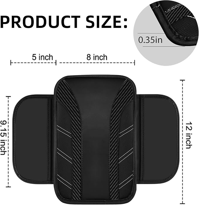NBTEPEM Black Center Console Cover, Sporty Leather Armrest Cover Cushion with 2 Storage Pockets, Universal Auto Middle Console Protector, Car Interior Accessories for Most SUV, Truck, Sedan Vehicles