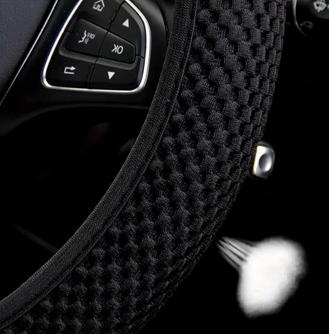 Elastic Stretch Steering Wheel Cover,Warm in Winter and Cool in Summer, Universal 15 inch, Microfiber Breathable Ice Silk, Anti-Slip, Odorless, Easy Carry (Blue)