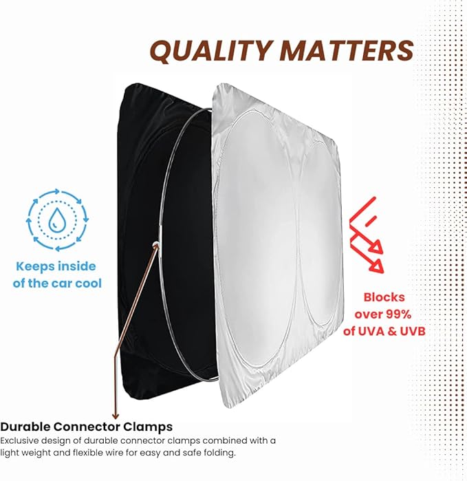RV Windshield Sun Shade | fits Class-A | Certified 99.87% UVB & 99.02% UVA Protection Sun Shade. Award Winning Sunshade for Car Windshield with Patented Technology. Car Window Shades by Kinder Fluff