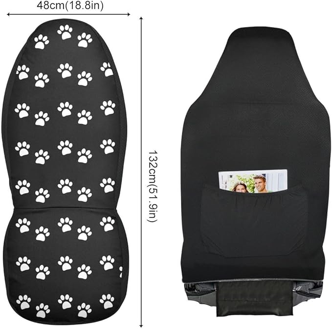 Paw Print Car Seat Covers Set of 2,White Animal Pet Claws on Black Background Universal Auto Front Seat Cushion Protector for Women Cute Animal Footprints Car Accessories Fit for Car Truck