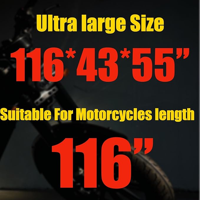 Thickened 4XL Motorcycle Cover – Waterproof and Windproof Large Bike Cover Fits up to 116" – Lockable & Reflective (4XL)