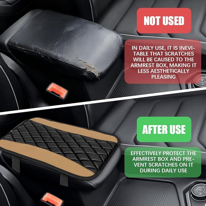 Car Center Console Cushion Pad, Arm Rest Covers, 12.6"×7.5" Leather Waterproof Auto Armrest Seat Box Protector, Auto Comfortable Center Console Cover Universal for Most Vehicles (Beige)
