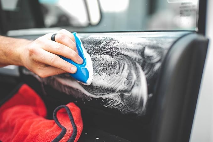 The Rag Company - Leather & Vinyl Interior Scrub Brush, Deep Cleaning Ergonomic Design, Blue