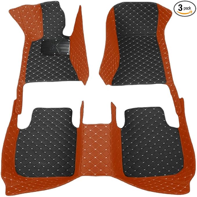 KaiLaiCarCustom Automotive Car Floor Mats for 99.99% Sedan SUV Sports Car Men Women Protection Full Coverage Pads Anti-Slip Leather Floor Lining (Light brown + black beige, C- Diamond double spelling)