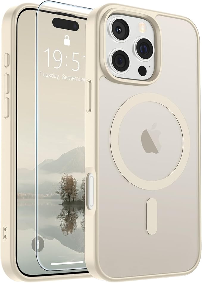 SUPFINE Magnetic for iPhone 16 Pro Case (Compatible with MagSafe) (Military Grade Drop Protection) Translucent Matte Shockproof with Anti-Fingerprint Phone Case,Antique White
