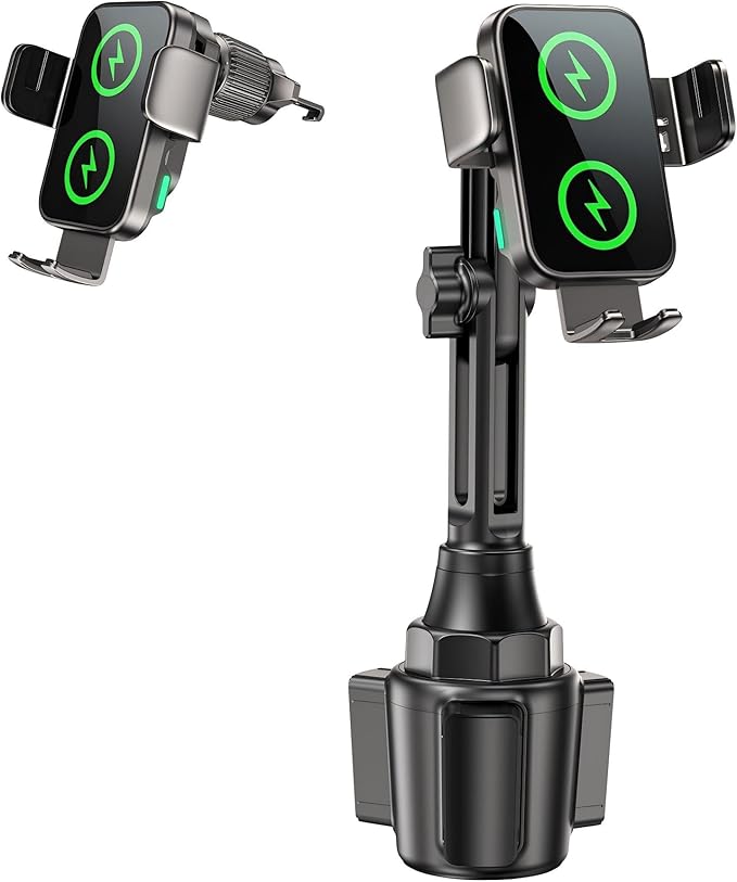 Dual Coil 15W Cup Phone Holder Mount,Wireless Car Charger Auto-Clamping Fast Charging Vent Phone Holders for Your Car for iPhone Series,Samsung Flip S24 S23 S22 Ultra (Black-White)