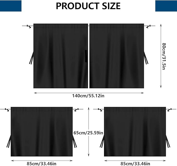 3PCS Car Privacy Curtains, Auto Window Shades Kit with 2 Rear Side Window Shades, 98% Light Blocking Divider Curtain, Privacy Window Cover, Baby Shade for Sleeping, Car Camping Essentials (3PCS)