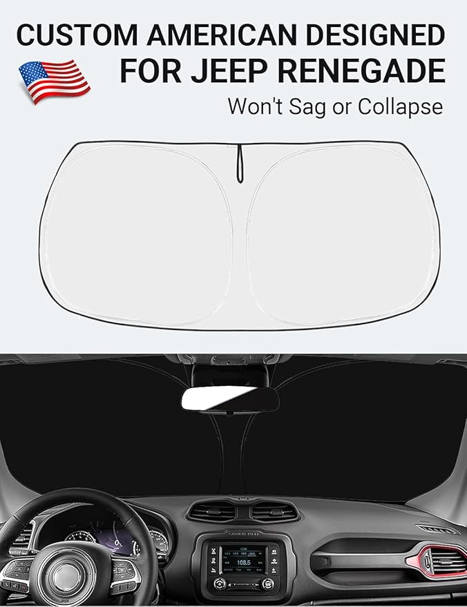 Proadsy 2026 Upgrade Front Windshield Sun Shade Foldable Sunshade Protector Custom Fit 2015-2023 Jeep Renegade SUV, Sport, Latitude, Limited, Trailhawk, Altitude Winter Accessories