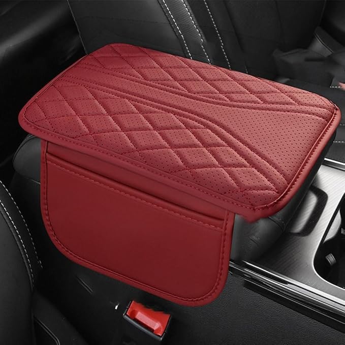 Car Center Console Cover for Lexus RX 350 2021-2023, Leather Memory Foam Auto Armrest Cover Cushion Pad with 2 Storage Bags Non-Slip Universal Interior Accessories,Red