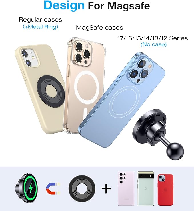 Coolpow for Magsafe Wireless Car Charger Magnetic Wireless Charging Phone Holder with 1”(25mm)Ball Mount【Super Magnet】1 inch Ball Mount for MagSafe Charger Compatible with RAM Mounts Double Socket Arm