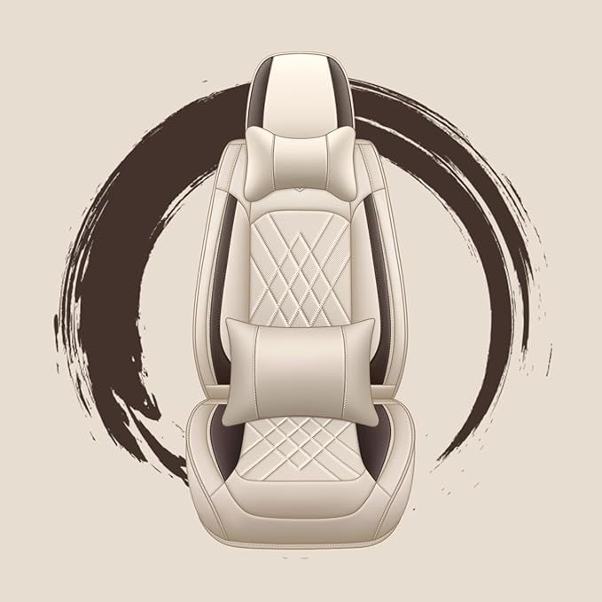 Car Seat Covers Compatible with Toyota Camry 2012-2026 Durable Waterproof Automotive Seat Covers Stretchable, Airbag Compatibility, Premium Nappa Leather(Beige Brown, 2 Pcs Front with Pillow)