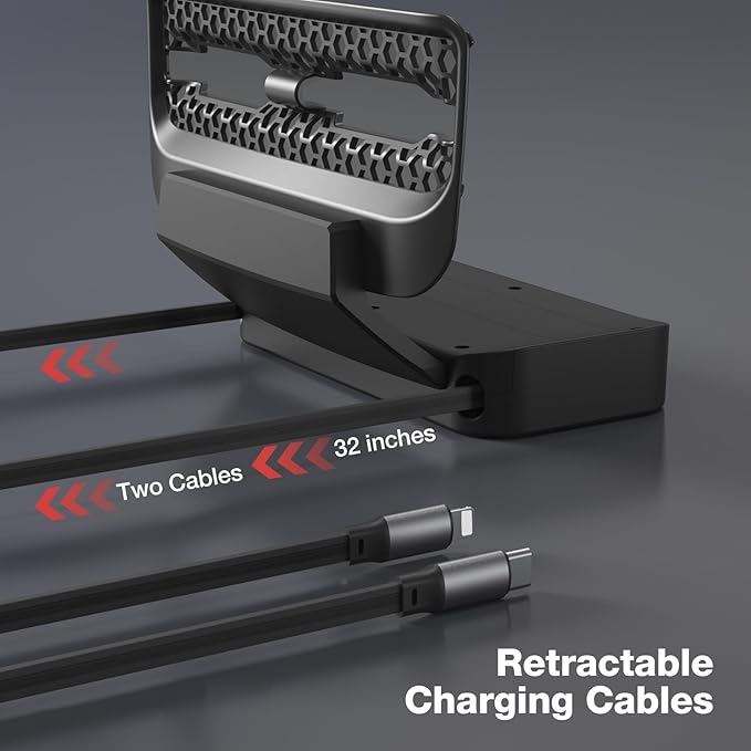 Retractable Cord Car Phone Charger for Tesla Model 3 Model Y 2021 2022 2023 2024, THELIFELICIOUS Interior Accessories Rear Air Outlet Expansion Dock with Fast Charging Cables (8-Pin)