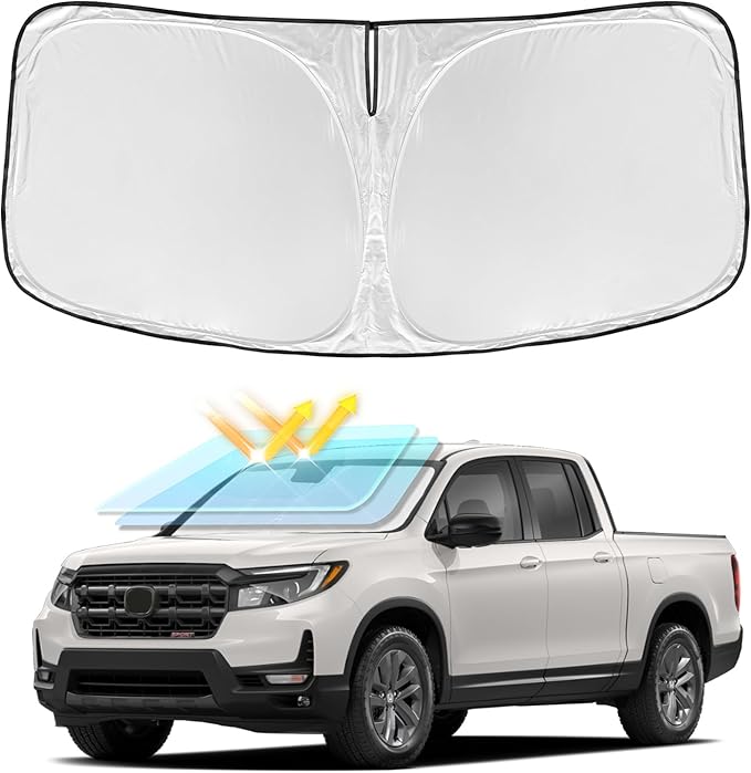 for Honda Ridgeline 2017-2025 2026 Windshield Sun Shade - 4 Layers Car Sunshades for Front Windows Shade Cover Custom Fit Ridgeline Sun Visor 250T Retractable Shade Blocks UV Rays Car Accessories
