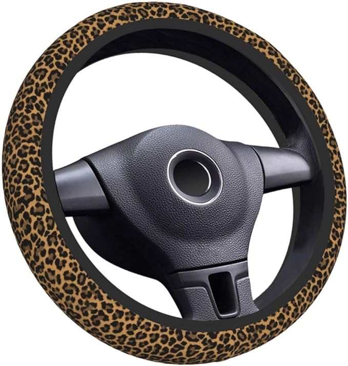 Elastic Steering Wheel Cover Car Accessories Cute Universal 15 Inch Absorbing Sweat Non-Slip Breathable for Man Woman - Brown Leopard