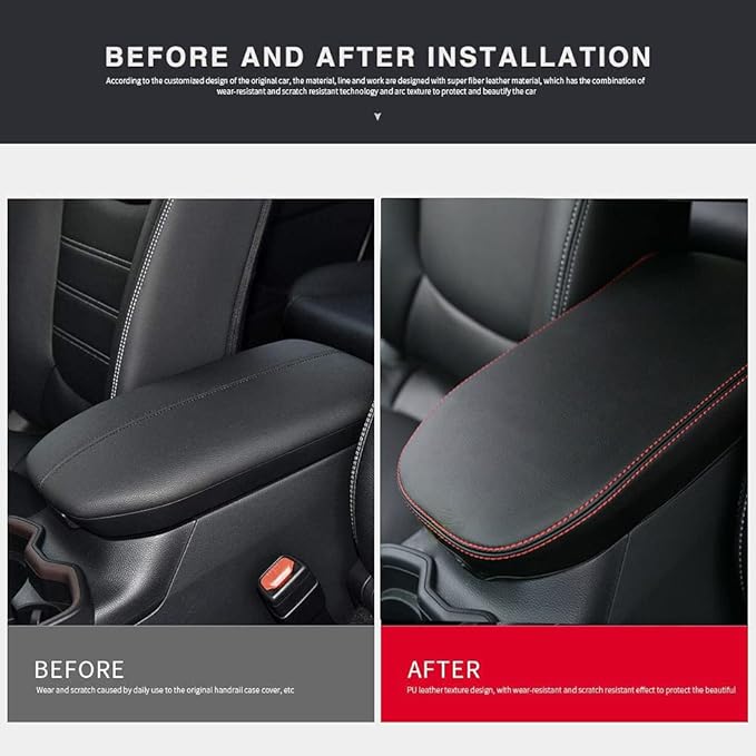 INTGET for Toyota RAV4 Accessories 2025 2024 2023 2022 2021 2020 2019 and 2021-2024 RAV-4 Prime Center Console Cover Leather Armrest Middle Console Lid Cover Arm Rest Covering Car(Red)