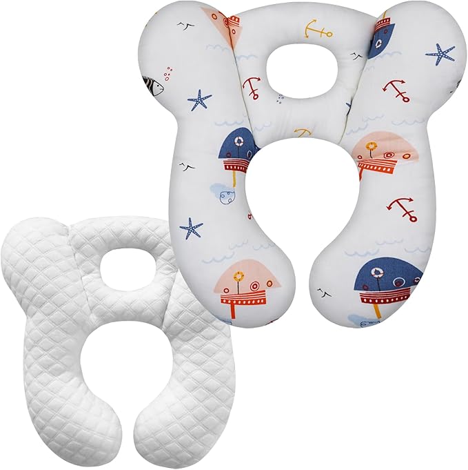 Baby Travel Pillow, Upgrade U-Shape Infant Pillow for Car Seat Pushchair and Stroller, Soft Comfortable Sleep Cushion for Kids Newborn and Toddler -Starfish White