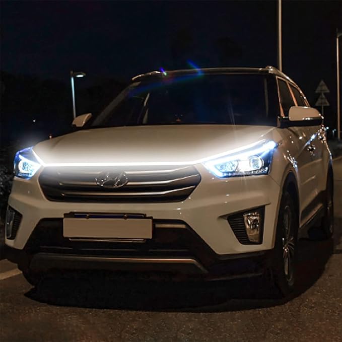 Hood Light Strip, TEKSHINNY 79 Inches Flexible Exterior Car LED Strip Lights Waterproof Car Led Light Daytime Running Light Strip for Cars, Trucks (White)