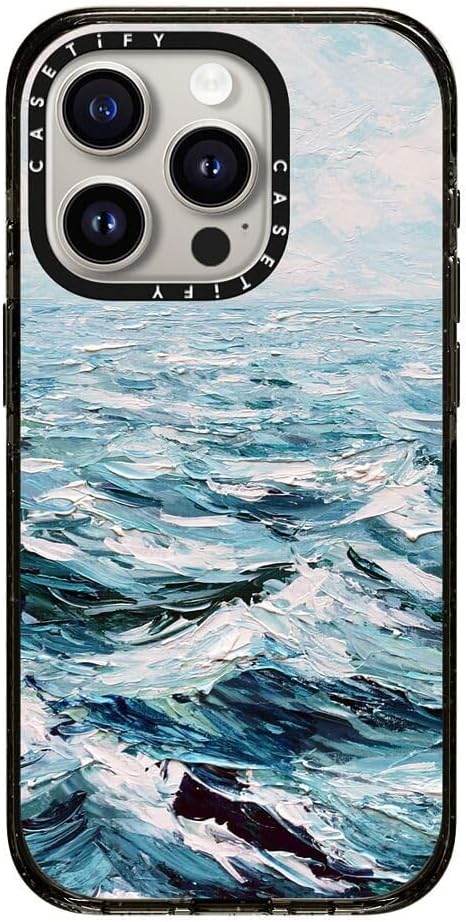 CASETiFY Impact iPhone 15 Pro Case [4X Military Grade Drop Tested / 8.2ft Drop Protection/Compatible with Magsafe] - Paint Prints - Deep Blue Sea - Clear Black