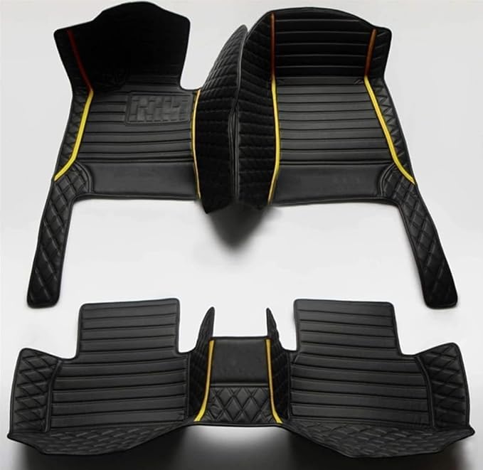 Custom Personalized Floor Mats for Cars，Luxury Full Coverage All Weather Car Floor Mats，Anti-Slip Leather Car Mat Set ，Custom Floor Mats for 99% of Cars, Trucks & SUVs (All Black Gold)
