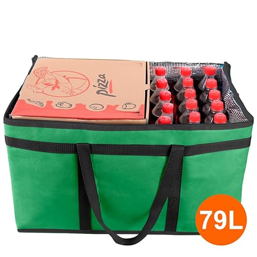 Bodaon Insulated Food Delivery Bag, XXXL Pizza Delivery Bags for Hot/Cold Food, Commercial, Large Capacity Reusable Warming Bag, Catering Cooler Bag for Delivery, Warmers for Parties (Green, 1Pk)