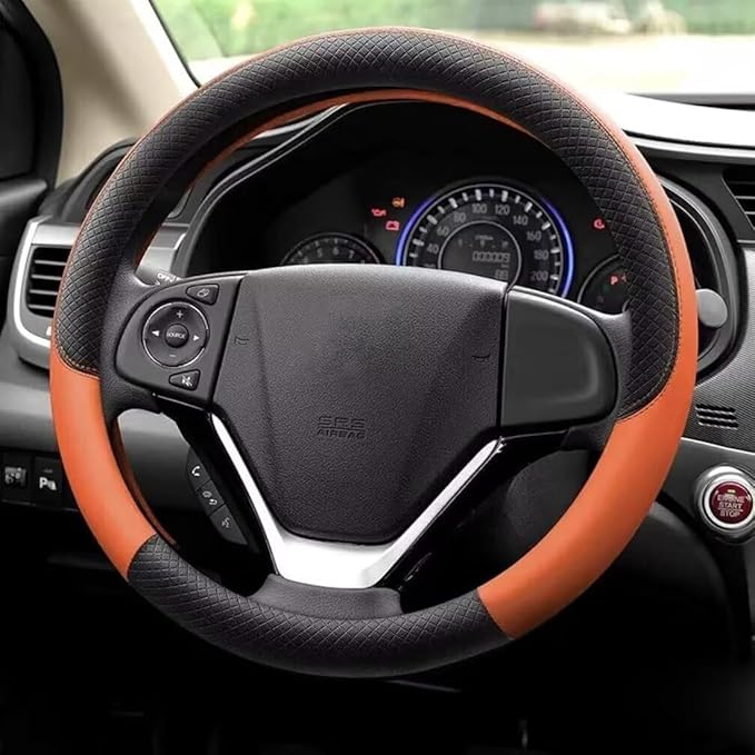 Pahajim Car Steering Wheel Cover for Women Men Universal PU Leather Steering Wheel Accessories Anti Skid 14.5-15 Inch (37-38cm) Forro Volante Carro (Orange)