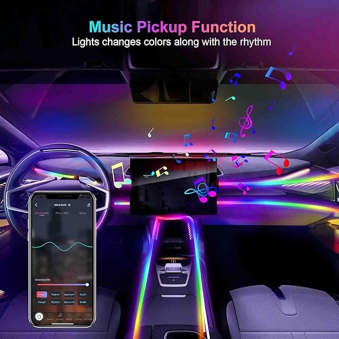 Acrylic Interior Car LED Lights with Wireless APP 6 in 1,Ambient Lighting Kits Fiber Optic Strip LEDs,16 Million Colors Music&DIY Function, Car Decorations Interior Accessories Gifts for Women Men