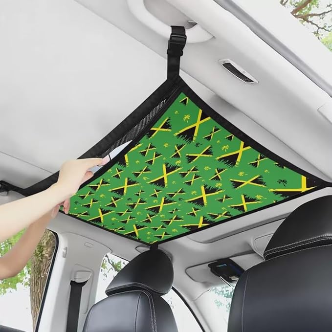 Jamaican Flag Car Roof Storage Bag Car Seat Storage Hanging Bag All Car Storage Organizers Car Travel Accessories Compatible with Most Cars